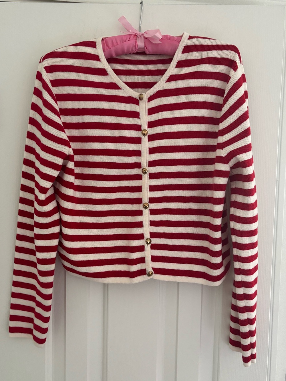 8 Seconds Striped Red and White Button-Up Cardigan